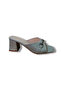 Women's Metallic Silver Buckle Thick-Heeled Slippers - 6