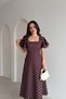Women's Flared Sleeves Square Neck Flared Polka Dot Dress - 4