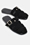 Honey Black Suede Buckle Detailed Flat Sole Women's Slippers - 6