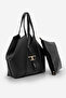 Women's Double Handle Shoulder Bag with Inner Bag and Clip Buckle Bertin Black - 4
