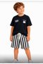 Boys' Florida Sunset Printed Black T-Shirt and Striped Shorts Bottom Top Set