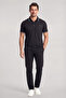 Men's Button Closure Short Sleeve 100% Cotton Black Polo Collar T-Shirt - 2