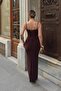 Brown Strappy Gloped Front Back Waist V Draped Fishtail Skirt Women's Sandy Dress - 5