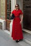 Red Half Sleeve Polo Collar Buttoned Belted Women's Dress - 3