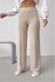 Women's Beige High Waist Front Stitched Wide Leg Pants Nj150