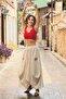 Cream Color Linen Pockets Rose Embroidered Shalwar Skirt - 2