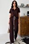Women's Short Sleeve Modern Modal Set with Leopard Collar and Belt Detail - 3