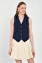 Women's Fleto Pocket Buttoned Vest - Navy Blue - 3