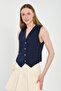 Women's Fleto Pocket Buttoned Vest - Navy Blue - 2