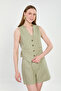 Women's Fleto Pocket Buttoned Vest - Olive - 2