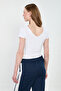 Women's front back v-neck short sleeve bodysuit - white - 5