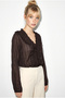 Women's Brown Ruffle Detailed V-Neck Gipeli Self Striped Blouse 7659 60286088 - 2