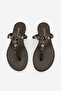 Women's Thin Strap Flip-Flops with Bohemian Stone Buckle, Casual Slippers, Marsil Brown