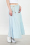 Women's Belted Pleated Long Cotton Skirt - Blue - 3