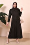 Stylish and Comfortable Plus Size Hijab Dress – Stone Detailed Collar, Long Sleeve Maxi Dress
