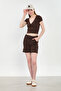 Women's Front Gathered V-Neck Bodysuit - Bitter Brown - 4