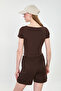 Women's Front Gathered V-Neck Bodysuit - Bitter Brown - 5