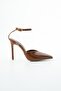 Strap Tan Leather Ankle Strap Low-Cut Cutout Women's Heeled Shoes - 2