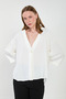 Women's Single-Button Blouse with Side Slits - Ecru - 2