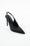 Essential Black Satin Open Back Pointed Toe Women's Heeled Shoes - 4