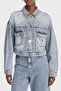Women's Denim Fabric Short Length Blue Jacket with Buttons and Pockets