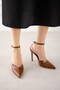Strap Tan Leather Ankle Strap Low-Cut Cutout Women's Heeled Shoes - 5
