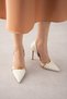 Glow Cream Skin Low-Cut Women's Heeled Shoes with Gold Accessories - 5
