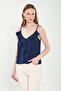 Women's Rope Strap Blouse with Ruffles on the Front - Navy Blue - 3