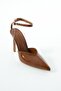 Strap Tan Leather Ankle Strap Low-Cut Cutout Women's Heeled Shoes - 4