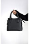 Women's Long Strap Shoulder and Hand Bag Black Plain Patterned - 5