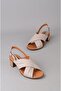 Seç 880452 Genuine Leather Heel Sandals (Heel: 5cm) Stone - 6