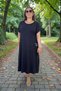 Lycra Beaded Detail Pocket Short Sleeve Cotton Viscose Medium Length Plus Size Dress - 8