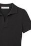 2091 Women's Polo Neck Ribbed Short Sleeve Knitwear Blouse Black - 2