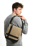 Canvas Fabric Unisex Leather Detailed Vertical Strap Business Briefcase Tablet Cross Shoulder Messenger Bag Beige 1803