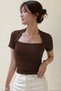 Women's Bitter Brown Summer Crop Swan Collar Modern Basic T-Shirt - 3