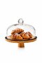Glass Lid and Footed Bamboo Cake Stand Serving Presentation Plate, Cake and Pastry Dish - 28 cm - 2