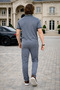 Smoked Polo Collar T-Shirt and Trousers Double Set with Zipper Pockets Merselize Fabric - 2