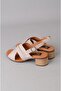 Seç 880452 Genuine Leather Heel Sandals (Heel: 5cm) Stone - 5