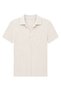 2091 Women's Polo Neck Ribbed Short Sleeve Knitwear Blouse Stone