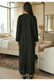 Premium Nida Fabric Open Front Black Embroidery Muslim Abaya With Sheila - 3