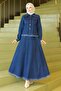 Tassel Detailed Skirted Denim Suit Dark Blue 19292 - 3