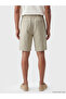 Beige Standard Fit Linen Look Men's Shorts - 7