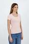 Women's Stretchy Ribbed Collar with Snap Buttons Pink Short Sleeve Basic Knitted Blouse - H5993