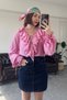 Women's Pink V-Neck Ruffle Detailed Shirt