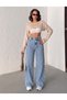 Ice Cream Color Front and Back Full Stone-Embellished Cut-Out Wide-Leg Denim Pants