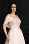 Sleeve Detailed Boat Neck Mini Dress - Pudra - 3