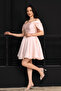 Sleeve Detailed Boat Neck Mini Dress - Pudra - 5