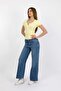 Women's Stretchy Ribbed Collar with Snap Buttons Yellow Short Sleeve Basic Knitted Blouse - H5993 - 6