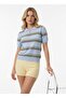 Women's Zippered Polo Collar Striped Knitwear Blouse - 2