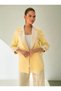 Contrast Color Garnished Blazer Jacket Palazzo Trousers Cream - Butter Yellow Women's Set - 5